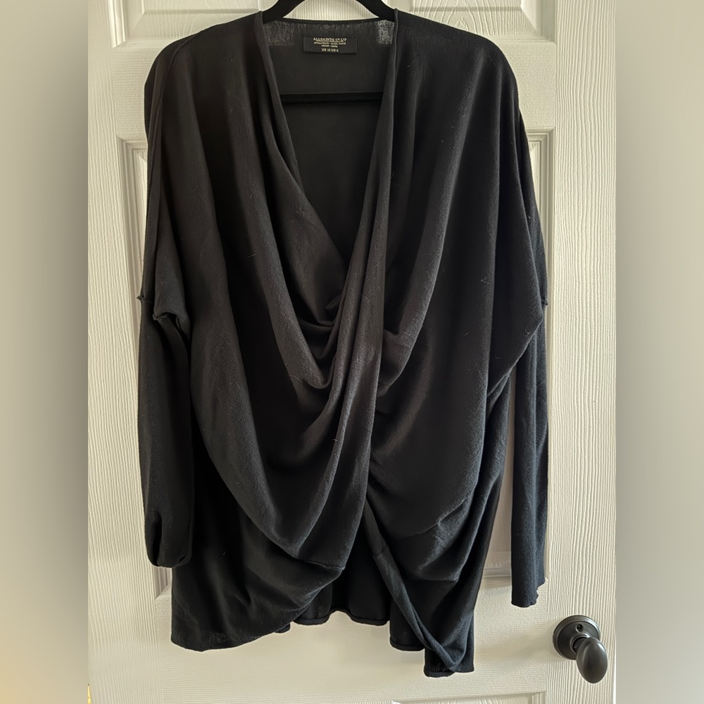 All Saints | Black Draped Long Sleeve Top